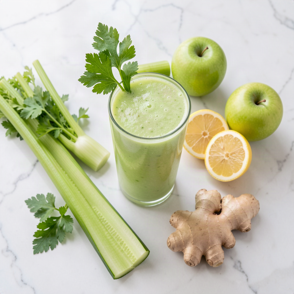 Green revitalizer juice with cucumber, celery and green apple