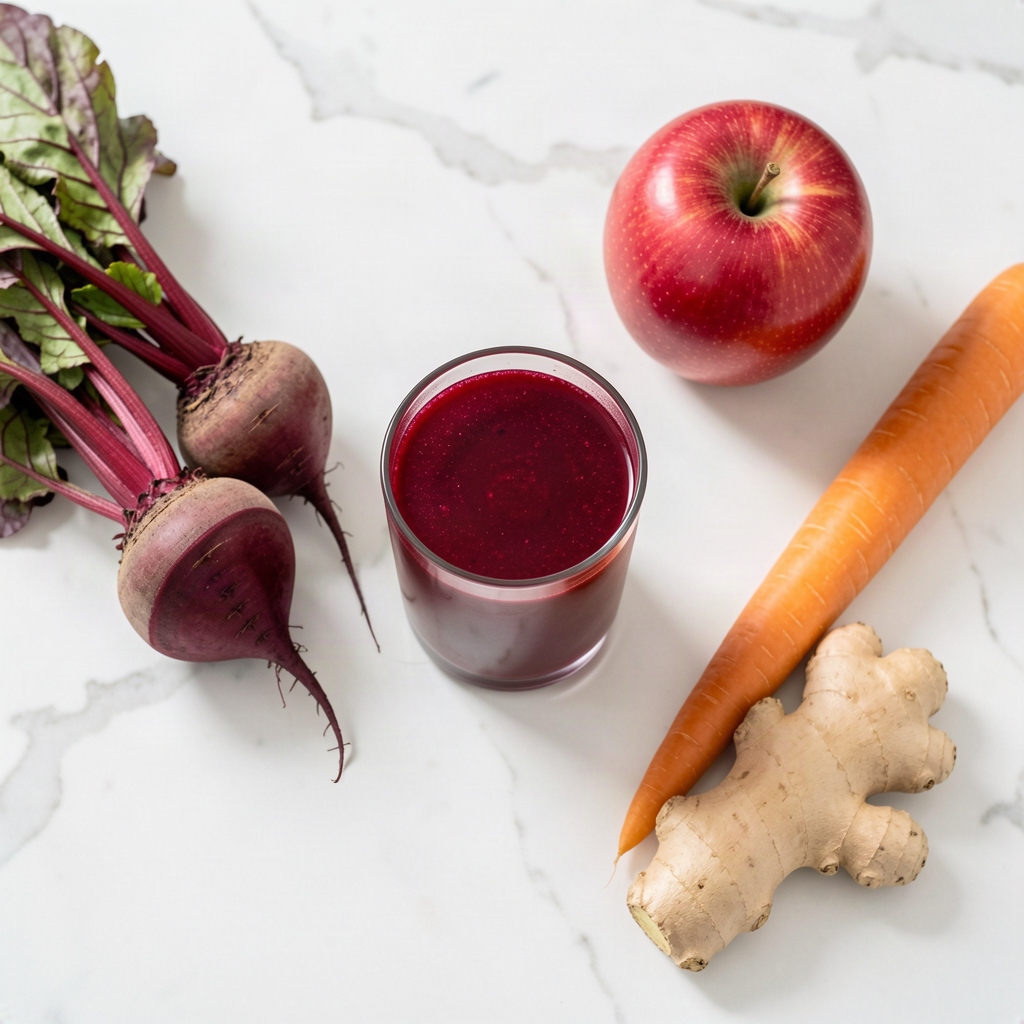 Heart beet elixir juice with beetroot, apple and carrot