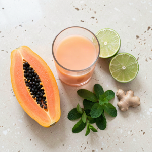 Papaya lime and mint juice in a glass