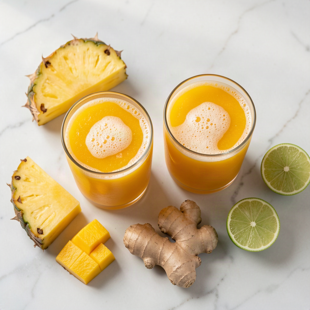 Pineapple mango and ginger juice in a glass