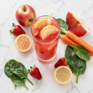 Strawberry lemon apple spinach and carrot juice